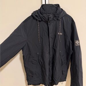 Columbia Men's Black Hooded Raincoat with Subtle Logo Patch